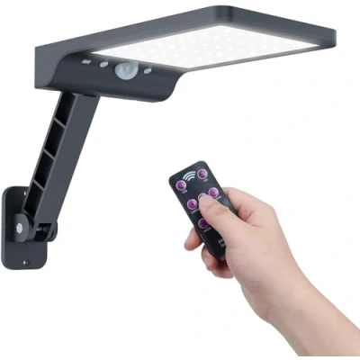 Immagine di Faretti Solari a LED da Esterno, Moman Luce Solare Esterno con Sensore di Movimento 3 Modalità IP65 Lampada Potenti Impermeabili 2200mAh Telecomando, Faretto Lampioni