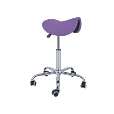 Immagine di QUIRUMED Sgabello Pony 5 ruote, base cromata, colore viola, rivestimento in similpelle, altezza regolabile, leggero, design ergonomico, girevole, fino a 150 kg