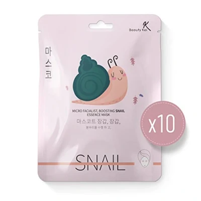 Immagine di Set di maschere coreane per il viso e la cura della pelle con essenza bava lumaca, idratanti, anti invecchiamento, rughe, un&#039;idratazione profonda, confezione da 10 pezzi