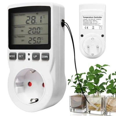 Immagine di Presa Termostato Regolatore 230v Con Sonda, Digitale Termostato, Interruttore Timer Per Serra, Acquario Riscaldamento Raffreddamento