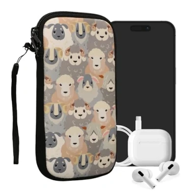 Immagine di kwmobile Custodia in Neoprene con Zip per Smartphone XL 6,7/6,8&quot; Astuccio portacellulare a Sacchetto Cerniera Borsa Verticale Bianco/Marrone/Grigio