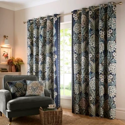 Immagine di Appletree tende botaniche blu navy 168 x 137 cm (larghezza lunghezza) con occhielli scuro fiori e floreali vintage per camera da letto soggiorno Tenda