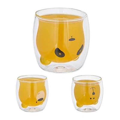 Immagine di Relaxdays Bicchieri Doppio, Set da 3, Design Tre Orsi, Vetro Borosilicato, Termici, Isolati, 300 ml, Trasparente, 100%