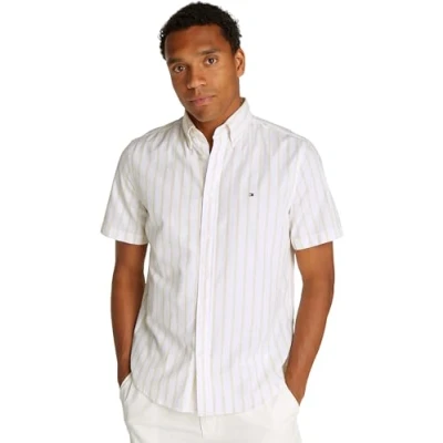 Immagine di Tommy Hilfiger Camicia Uomo Flex Poplin Maniche Corte, Multicolore (Citronella / Optic White), M