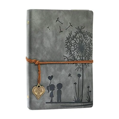 Immagine di A5 Diario di Viaggio Quaderno Notebook Taccuino Vintage in Pelle ricaricabile 100 Fogli / 200 Pagine 80GSM Carta senza Acidi Migliore idea Regalo,grigio