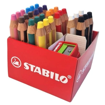 Immagine di STABILO, Matita multiuso Woody 3 in 1, confezione da 30, colori assortiti con 2 temperamatite