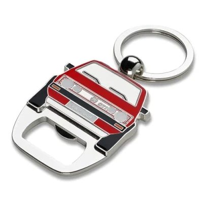 Immagine di Volkswagen 3A3087010 Portachiavi con apribottiglie Golf 1 GTI rosso/nero/argento, 54,5 x 39 3,6 mm, in zinco pressofuso, Nero/rosso, ca. mm