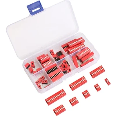 Immagine di Dip Switch a Doppia Fila Assortimento Kit In Scatola 1 2 3 4 6 8 10 12 Posizione 2.54mm Pcb Montabile On Off Dil Switch, Confezione Da 40 Pezzi Slide Type Red Levetta Per Circuiti