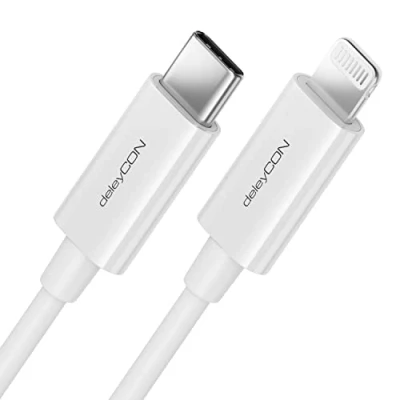 Immagine di deleyCON 0,5m USB C a Lightning 8 Pin Cavo di Ricarica Dati Ultra Veloce Certificato MFi per Apple iPhone 14 13 12 11 Pro Max Mini Power Delivery Bianco