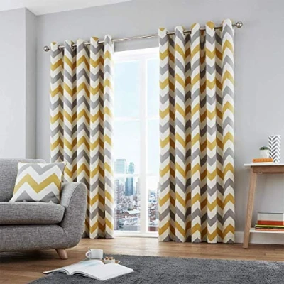 Immagine di Fusion Chevron Copricuscino 100% Cotone, Ochre, Curtains: 46&quot; Width x 72&quot; Drop (117 183cm)