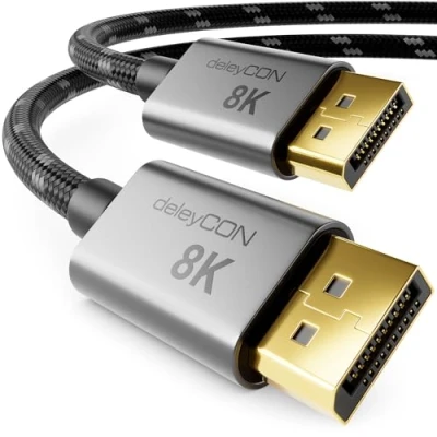 Immagine di deleyCON 2m 8K Cavo DisplayPort 1.4 (8K@60Hz 4K@165Hz 2K@360Hz) HBR3 32.4Gbps UHD WQHD HDR DSC 1.2 HDCP 2.2 G Sync e FreeSync DP per Monitor da Gioco Scheda Grafica