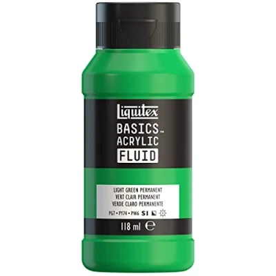 Immagine di LIQUITEX 8870406 Basics Fluid, pitura acrilica di consistenza fluida, asciugatura rapida, resistente alla luce, impermeabile, a base d&#039;acqua, flacone da 118 ml, Verde Chiaro Permanente
