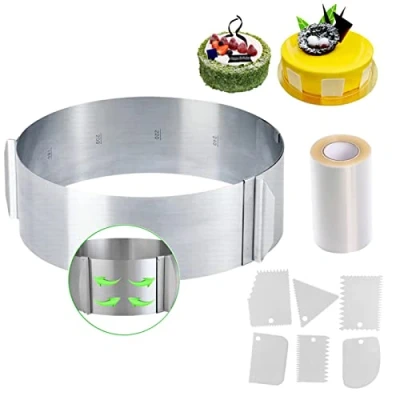 Immagine di Sycle circle cerchio per torte regolabile con scala Ø 16 30 cm da pasticceria estensibile in acciaio inossidabile stampo cornice rotonda schiuma dessert pasticceria, altezza 8