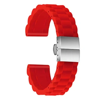 Immagine di ULLCHRO Bracelet Montre Haute Qualité Remplacer Silicone Link Pattern 16mm, 18mm, 20mm, 22mm, 24mm Caoutchouc avec Boucle Déployante Acier inoxydable (16mm, rosso)