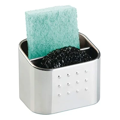Immagine di iDesign Porta spugne lavello cucina, Portaspugne con 2 scomparti, in acciaio ideale per pagliette e molto altro, argento opaco