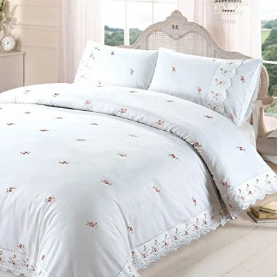 Immagine di SOPHIE, con Motivo Floreale in Pizzo Ricamato Set di Biancheria da Letto copripiumone, Cotone Poliestere, Bianco, Matrimoniale