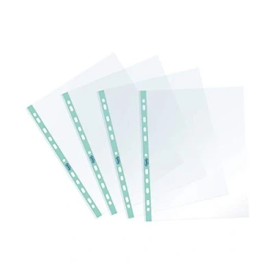 Immagine di Favorit, Buste Perforate A4, 25 Pezzi, 22 x 30 cm, Banda Colorata Rosa Pastello, Trasparenti e Lucide, Formato Interno