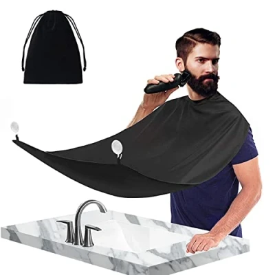 Immagine di barba Grembiule Beard Apron Cattura e Capelli,Impermeabile Capelli,Grembiule con Ventose per Specchio,usato rasatura capelli baffi nel bagno,Nero.