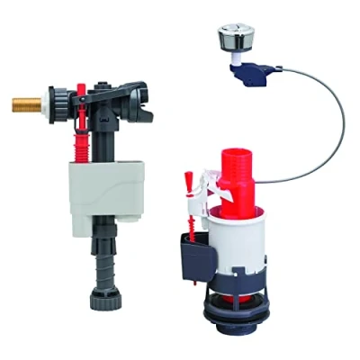 Immagine di Wirquin 10723598 caccia d&#039;acqua wc completo meccanismo doppio MW2 &amp; rubinetto galleggiante a doppia alimentazione Doblo, grigio e rosso