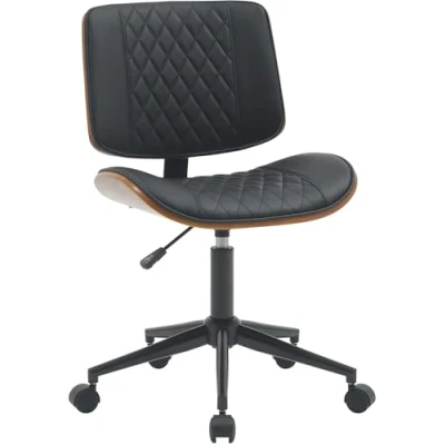 Immagine di CLP Sedia da ufficio Plover con rivestimento in ecopelle I scrivania regolabile altezza e girevole struttura legno curvato, Colore:noce/nero