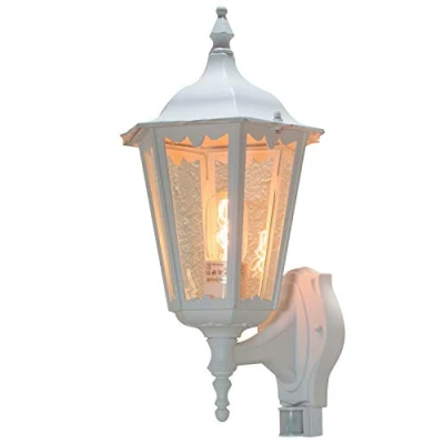 Immagine di Konstsmide Firenze Up Lampada da Parete per Esterni, con sensore PIR, 1 Lampadina E27 Max 100 W, in Vetro Acrilico Trasparente, Alluminio, IP43, Colore: Bianco Opaco