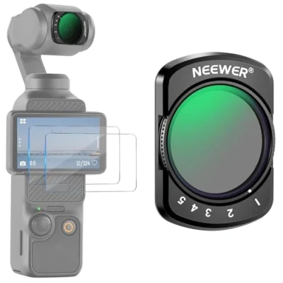Immagine di NEEWER Filtro ND2 32 Variabile Compatibile con DJI Osmo Pocket 3, ND Magnetico Regolabile da 1 5 Stop Limitati, Accessori Action Camera, Vetro Ottico HD, 2 Protezioni per Schermo LCD, FL 50