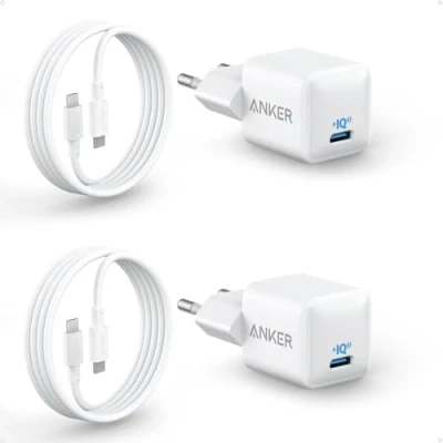 Immagine di Caricabatterie Nano 511 Anker, USB C, 20W, PIQ 3.0 durevole compatto e rapido, per iPhone 14/13/13 Mini/13 Pro/13 Pro Max/12, Galaxy, Pixel 4/3, iPad/iPad mini(+ 2 Cavo C su da 180 cm)