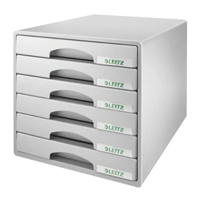 Immagine di Leitz Plus Cassettiera a 6 Cassetti, Organizer per Riporre Documenti, Cataloghi e Riviste in Formato A4, Adatta Casa Ufficio, Grigio, 52120085