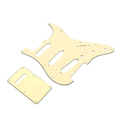 Immagine di Alnicov Battipenna sostitutivo ad 11 fori, per chitarra Fender Stratocaster SSS, in plastica, piastra posteriore inclusa, colore: panna