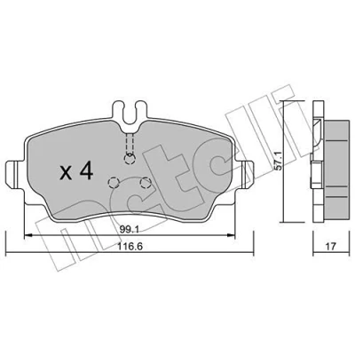 Immagine di metelligroup 22 0310 0 Pastiglie Freno Anteriori E Posteriori, Made in Italy, Pezzo di Ricambio per Auto/Automobile, Kit da 4 Pezzi, Certificate ECE R90, Prive Rame