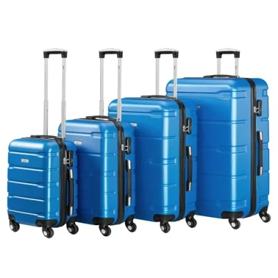 Immagine di set di valigie Zelsius 4 pezzi, blu valigia rigida in ABS con chiusura a combinazione, ruote e divisorio interno mano, rigide trolley, grande