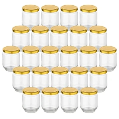 Immagine di gouveo Set di 24 vasetti da 190 ml, rotondi, con coperchio a vite, color oro, piccoli barattoli tappo per conservare e