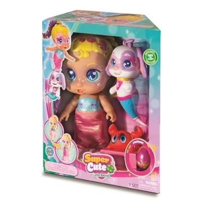 Immagine di Bizak Super Cute Regi Sirena + Cucciolo, che può bagnarsi, confezione include il tuo cucciolo Snowball, un granchio da pulire, una collana con luce e altri accessori (64320048)