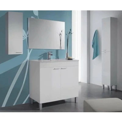 Immagine di Dmora Mobile sottolavabo a Due antine battenti e Uno Specchio, Colore Bianco Lucido, cm 80 x 45, 2 Ante, Big