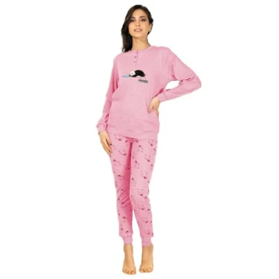 Immagine di AUSTRALIAN Pigiama Lungo Donna in Caldo Cotone Vari Modelli E Taglie dalla S alla XL (M, AI183 Rosa)