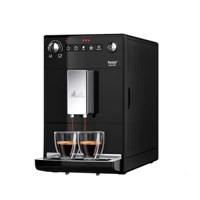 Immagine di Melitta Purista F 230 102 Macchina da caffè automatica con macinino conico silenzioso (tasto di selezione diretta, funzione a 2 tazze, larghezza 20 cm, gruppo erogatore estraibile), colore: nero