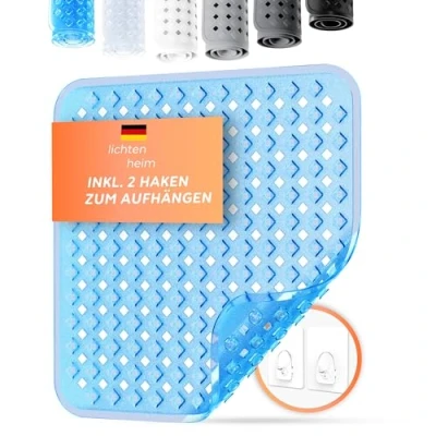 Immagine di LICHTENHEIM tappetino da doccia antiscivolo, 53 x cm, con 2 ganci, design a rombi, vasca bagno, senza BPA, resistente alla muffa e lavabile (blu trasparente)