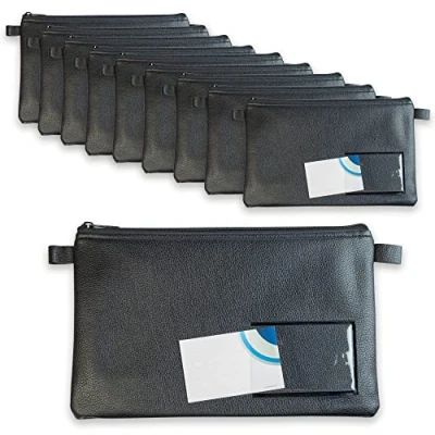 Immagine di effektivo 10 buste portadocumenti con chiusura lampo e finestra per etichettatura, in ecopelle, colore nero, adatte documenti fino a A5