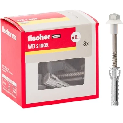 Immagine di Fischer WB 2 Inox Tasselli per Water WC e Bidet a Pavimento con Foro Verticale, 8 Pezzi, Vite in Acciaio AISI 430 Dado Nichelato