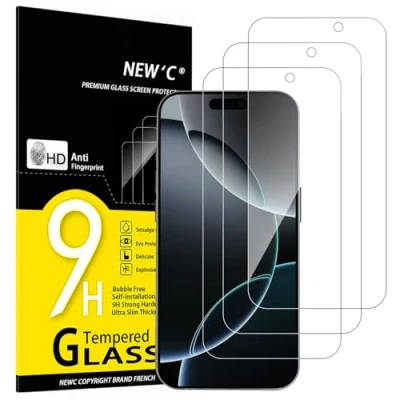 Immagine di NEW&#039;C 3 Pezzi [Versione aggiornata] Vetro Temperato per iPhone 16 Pro (6,3 pollici), Pellicola Prottetiva Anti Graffio, Senza Bolle, Durezza 9H, 0,33mm Ultra Trasparente, Resistente