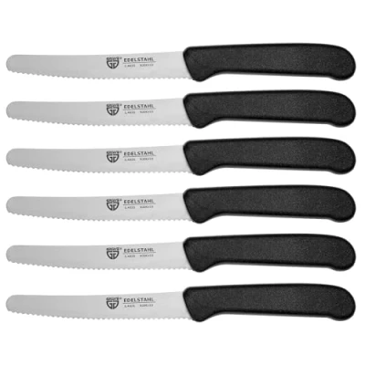 Immagine di GRÄWE Coltelli da Tavola in Acciaio Inox, Set 6, di per Pane 6 Pezzi, Pane, Colazione con Lama Seghettata, 21 cm Nero