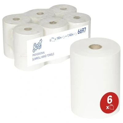 Immagine di Scott Asciugamani Slimroll 6697 rotolo da 190 m, colore bianco, a 1 velo (la confezione contiene 6 rotoli)