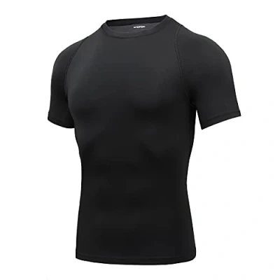 Immagine di AMZSPORT Maglietta a Compressione da Uomo, Maniche Corte, Funzionale, Cool Dry, per Allenamento e Corsa, 112025 nero, XL