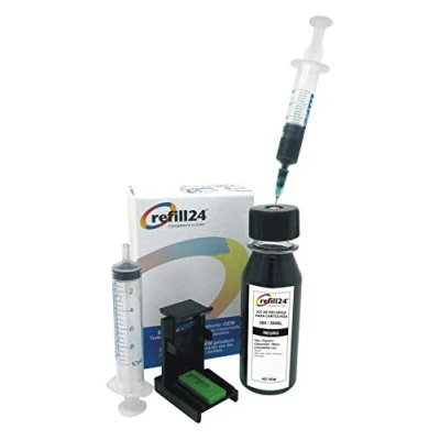 Immagine di refill24 Kit di ricarica compatibile per Cartucce d&#039;inchiostro HP 304, 304 XL, inchiostro Nero, include Clip e accessori