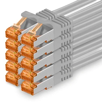 Immagine di 1aTTack.de Cat.7 Cavo di Rete 0,25m Grigio 10 Pezzi Ethernet LAN Cat7 Cat 7 SFTP Spina RJ45 Cat6a Gbit s Compatibile con Cat5 Cat6 Cat8 per Switch Router Modem Patchpanel