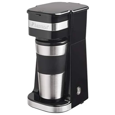 Immagine di Bestron caffettiera con tazza isolata, da campeggio per caffè macinato filtro, piccola 2 tazze grandi, 750 watt, acciaio inox, colore: argento