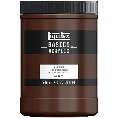 Immagine di Liquitex 8870357 Basics Pittura acrilica, Pigmenti per artisti monopigmentati, Resistente alla luce, durevole nel tempo, Finitura satinata, Vaso da 946 ml Terra D&#039; Ombra Bruciata