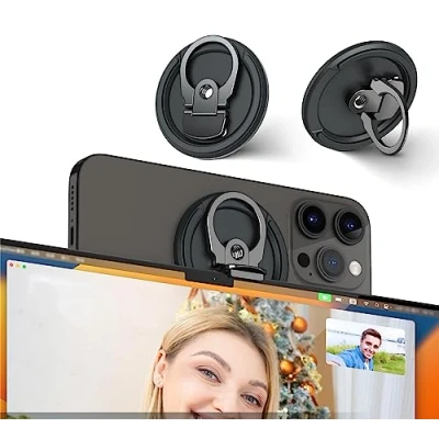 Immagine di PROfezzion 3 in 1 alluminio Mag Safe Camera Mount per MacBook Webcam, Continuity iPhone 16 Plus Pro Max &amp; 15 14 13 12(iOS 16+)&amp;MacOS Ventura (BLACK)