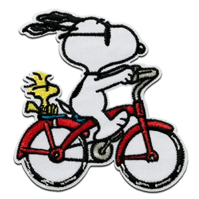 Immagine di Mono Quick Noccioline Snoopy bicicletta Toppe Termoadesive Patch Toppa Ricamate, Misura: 7,8 x 7,4 cm