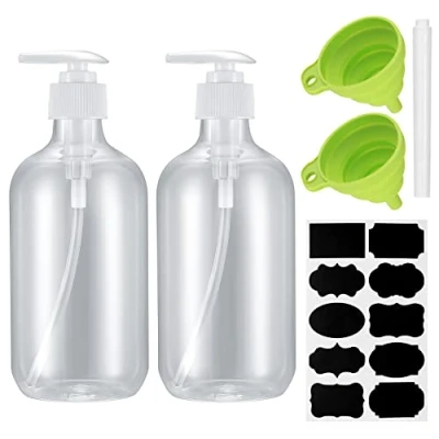 Immagine di 2 Pezzi Flaconi Vuoti Shampoo, 500 ml Bottiglie Dispenser Gel Doccia, Vuote con Pompa a Pressione, Flacone contenitore Ricaricabili per Lozioni Adesivo